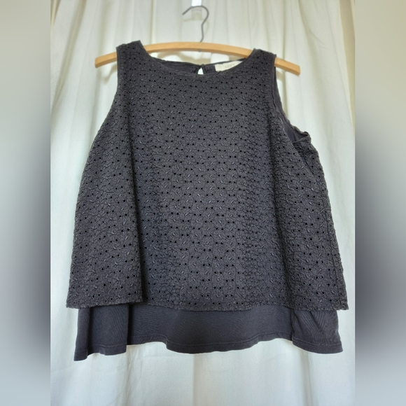 LOFT Black Sleeveless Eyelet swing top – US Womens Petite Medium - Picture 2 of 6